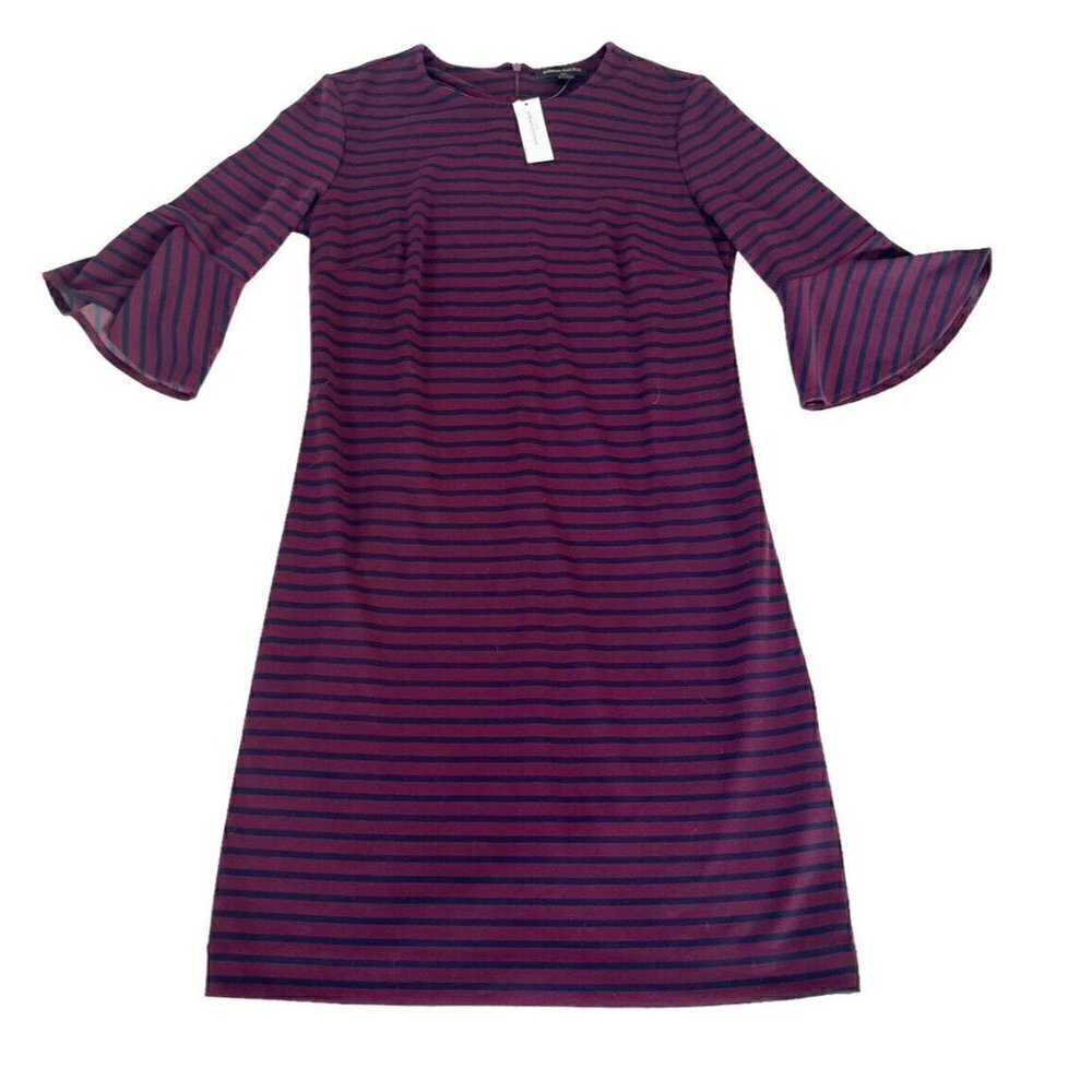 Banana Republic Woman's Sz 12 Burgundy & Blue Stripe Knit Bell Sleeve Dress NWT - Picture 9 of 9